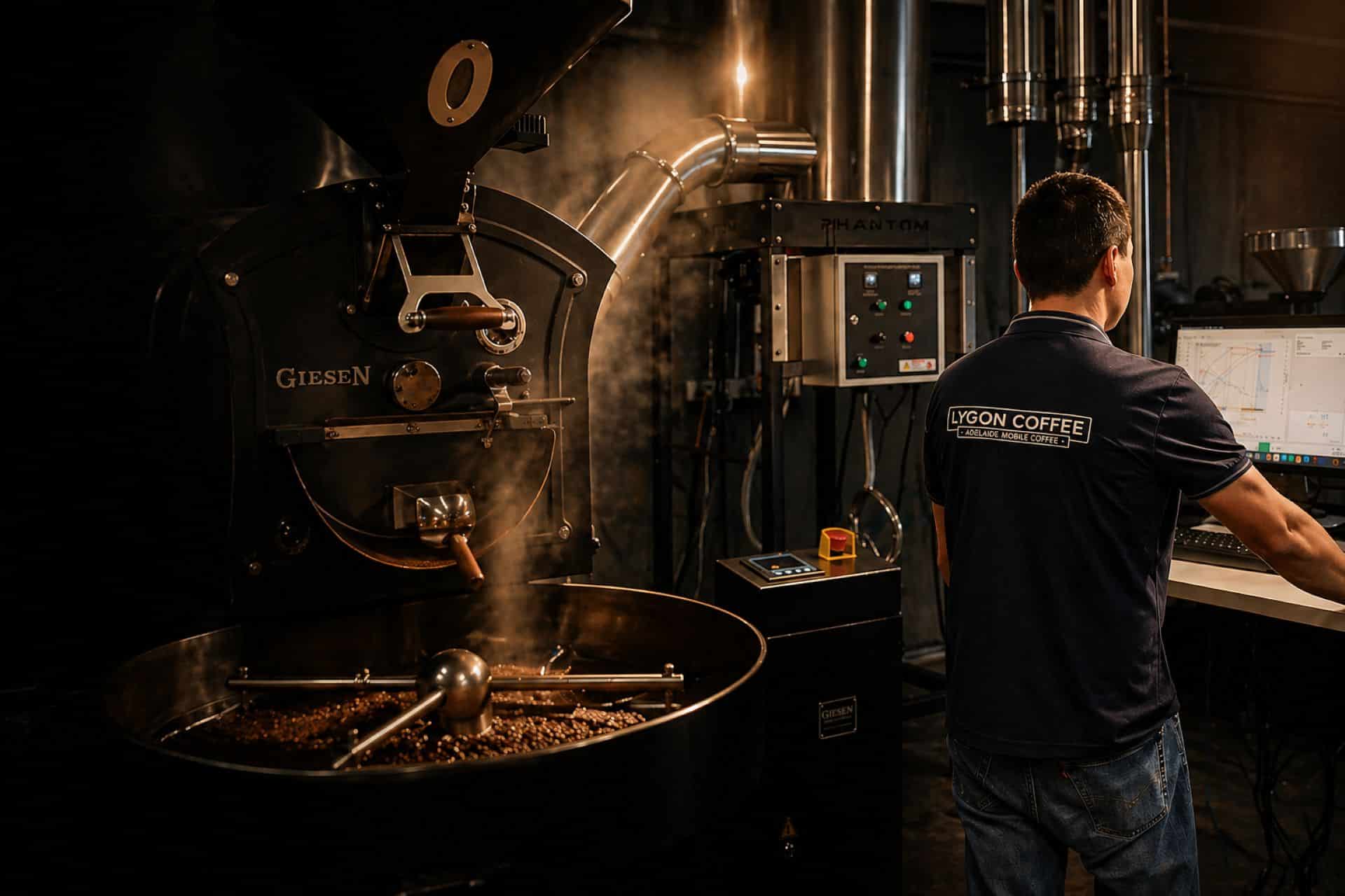 Lygon Coffee roasting on the Giesen roaster in Adelaide